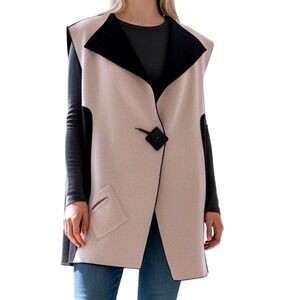 Marylou Ozbolt Storer Art Vest Soft Pink Black Asymmetrical  Reversible Wool L